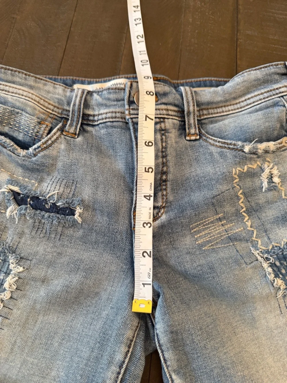 Anthropologie Pilcro & the Letterpress Blue Distressed Patchwork Denim Shorts - Picture 6 of 8